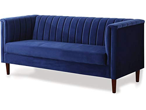 Image of Divano 3 Posti Velluto Blu Scuro Moderno Habitat et Jardin